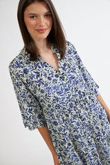 Harmony - Printed Dress with Buttoned Sleeves and Ruffles