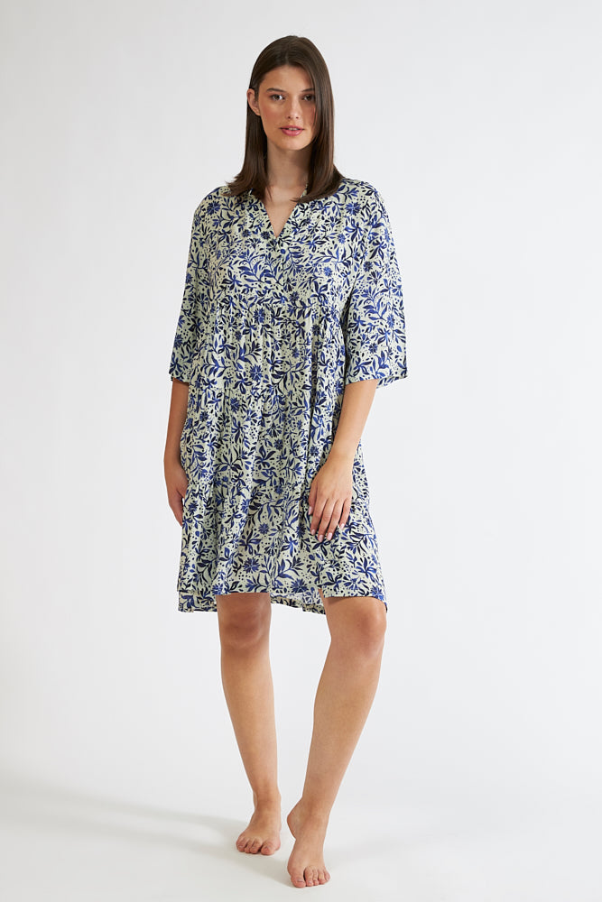 Harmony - Printed Dress with Buttoned Sleeves and Ruffles