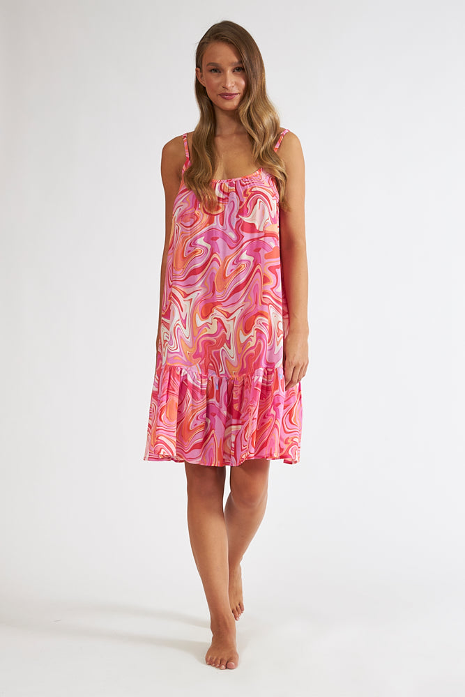 Harmony - Pink Illusion Viscose Strap Dress With Ruffles