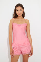 Harmony - Women's Satin Baby Doll with Lace Fuchsia