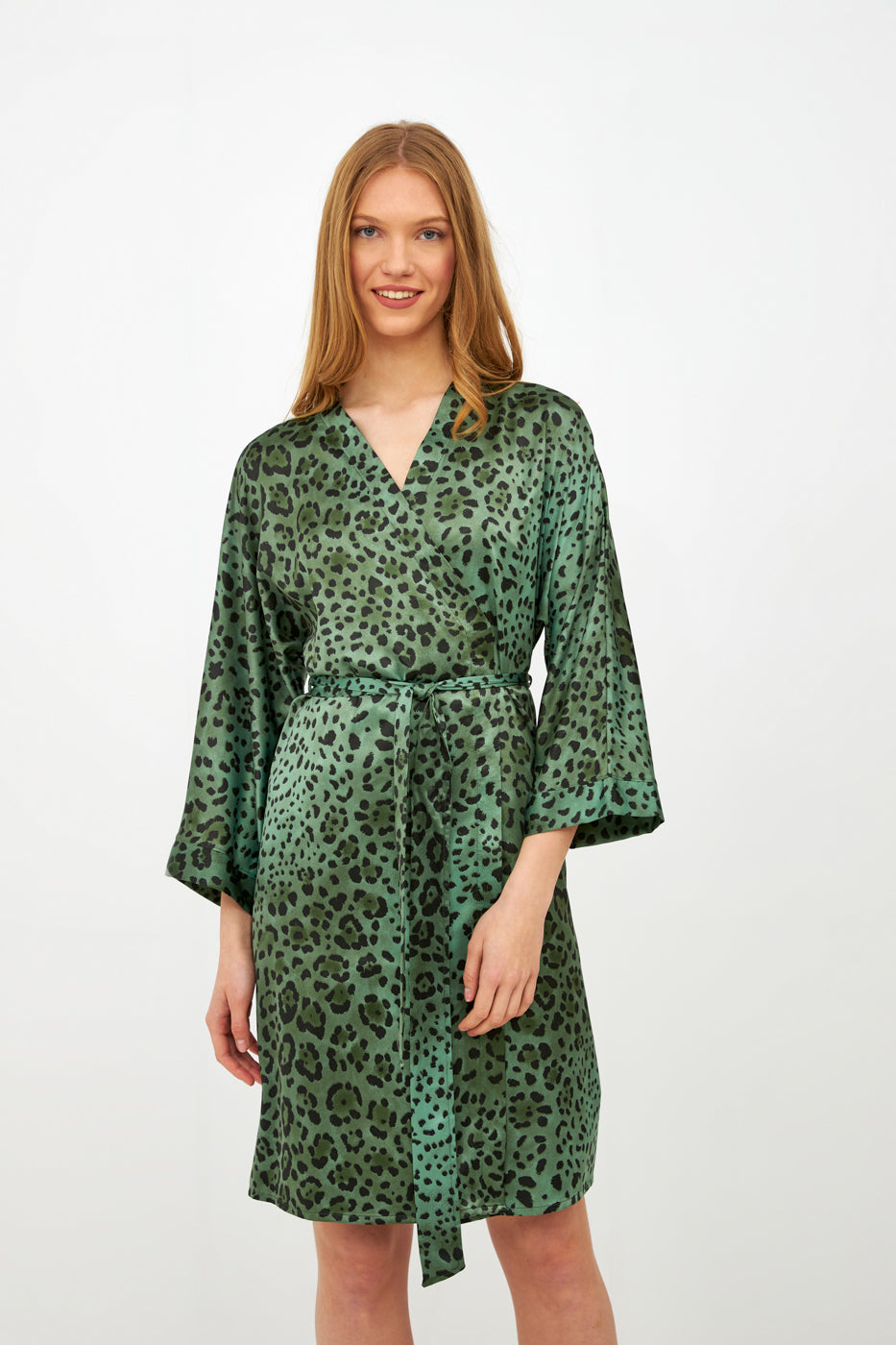 Harmony - Satin Leopard Green Robe