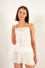 Harmony - Satin Baby Doll With Lace Off White