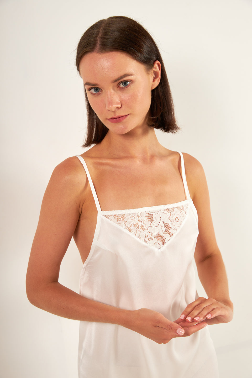 Harmony - Satin Baby Doll With Lace Off White