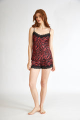 Harmony - Women's Satin Baby Doll with Zebra Lace Bordeaux