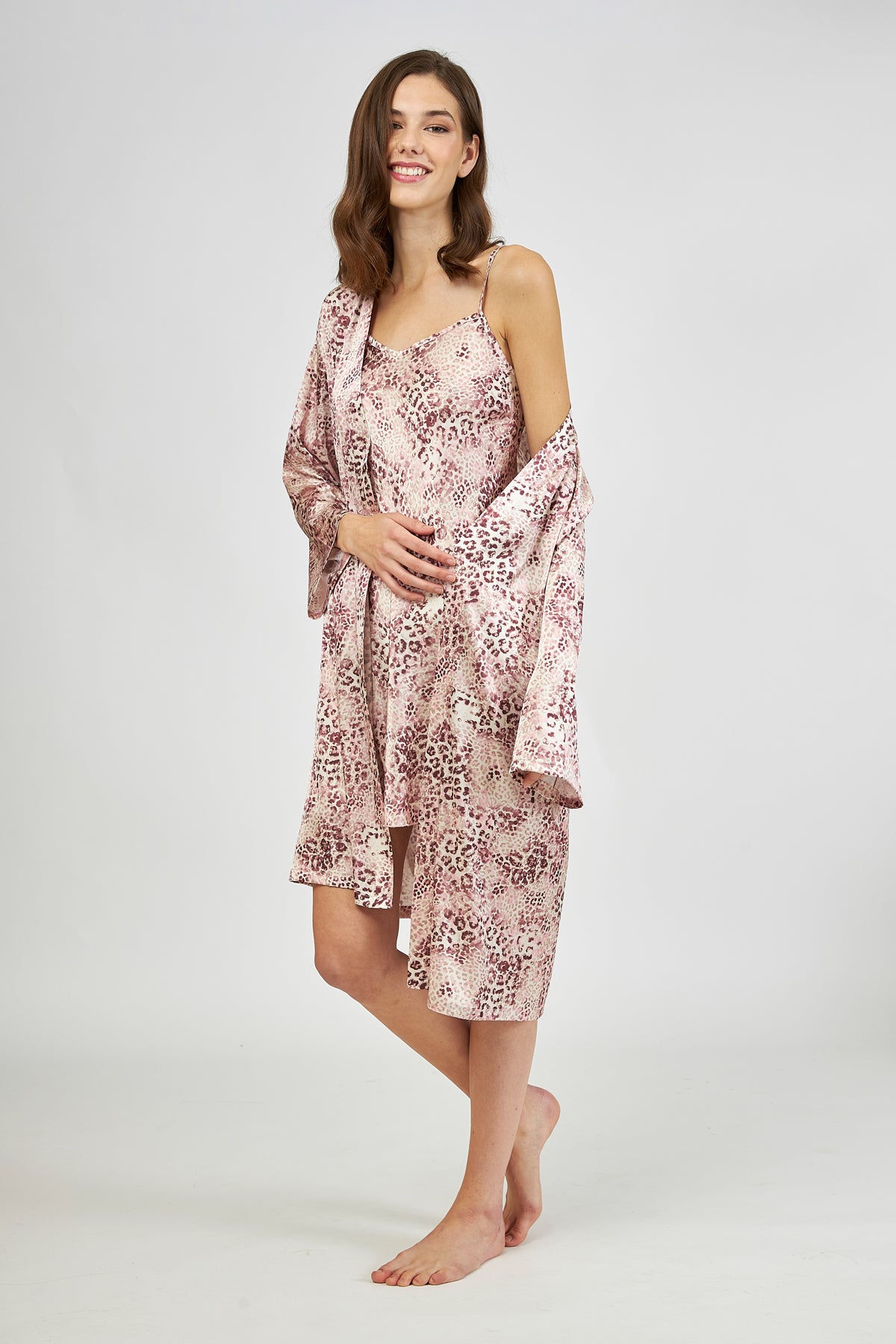 Harmony - Satin Robe Leopard Pink