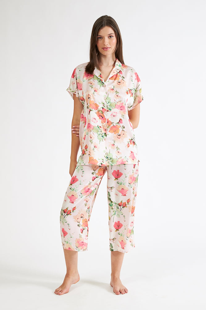 Harmony - Satin Printed Pajama Jacket Salmon