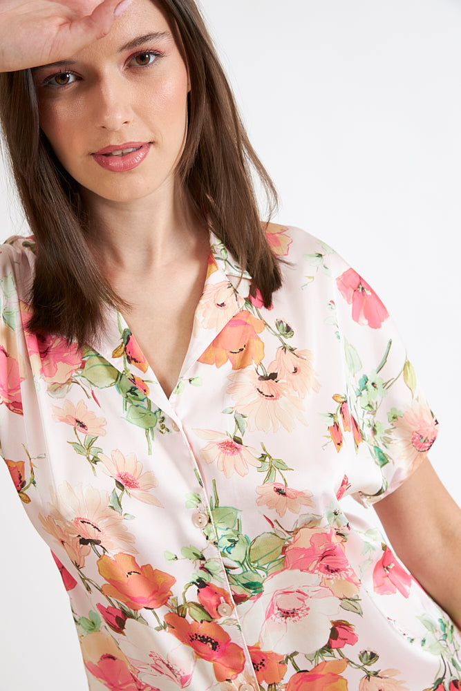 Harmony - Satin Printed Pajama Jacket Salmon