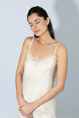 Harmony - Satin Babydoll with Lace Beige