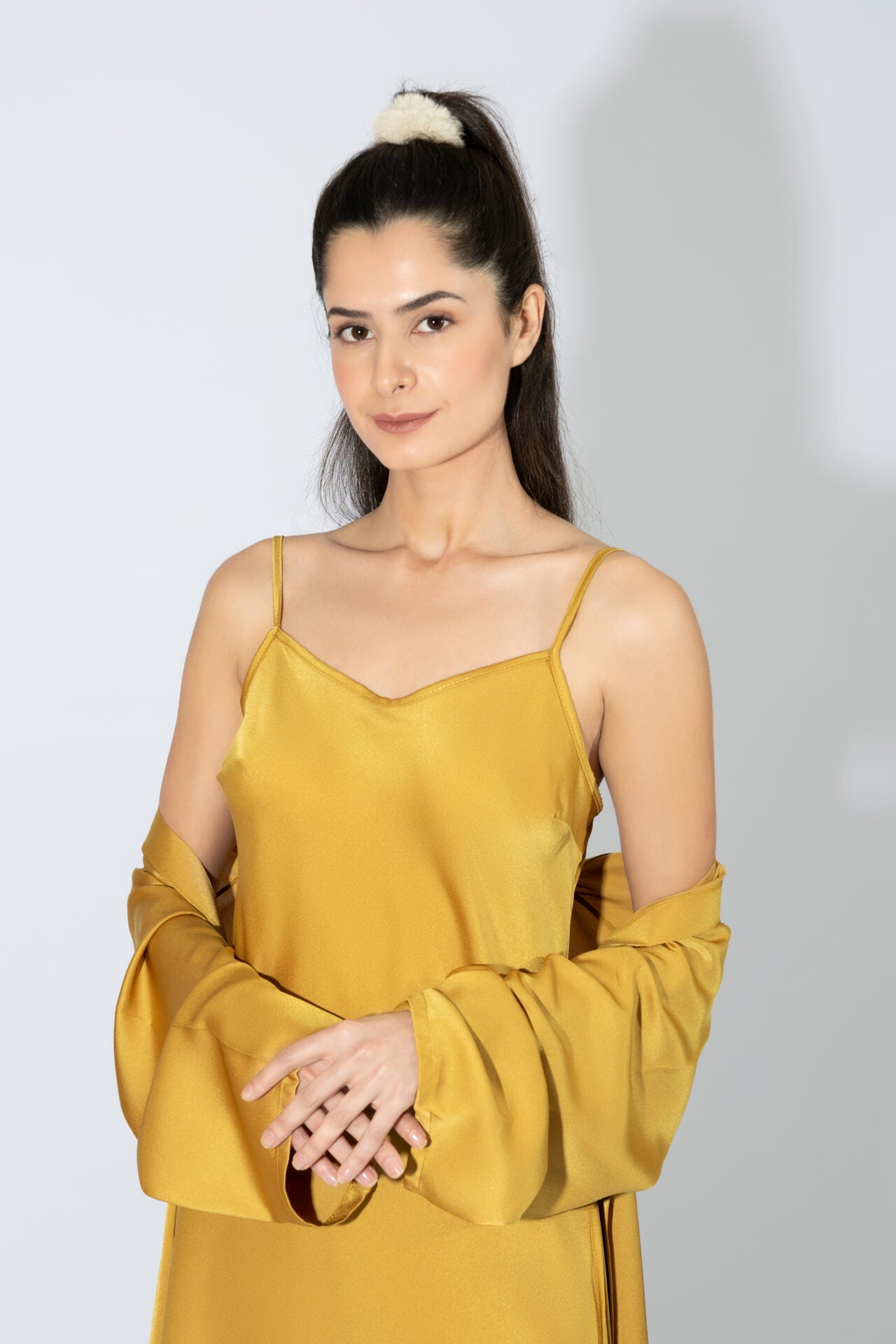 Harmony - Solid Color Satin Nightgown Gold