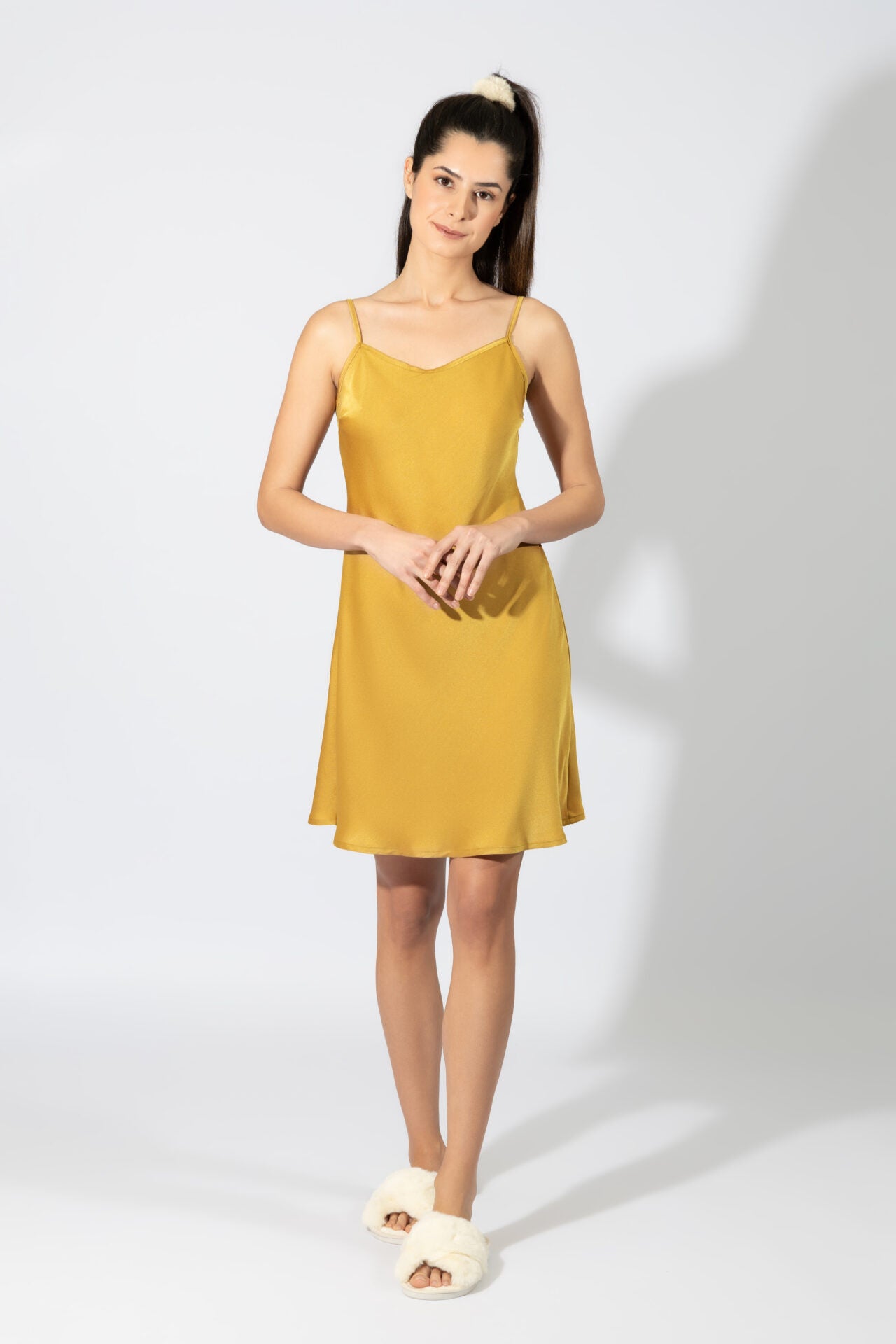 Harmony - Solid Color Satin Nightgown Gold
