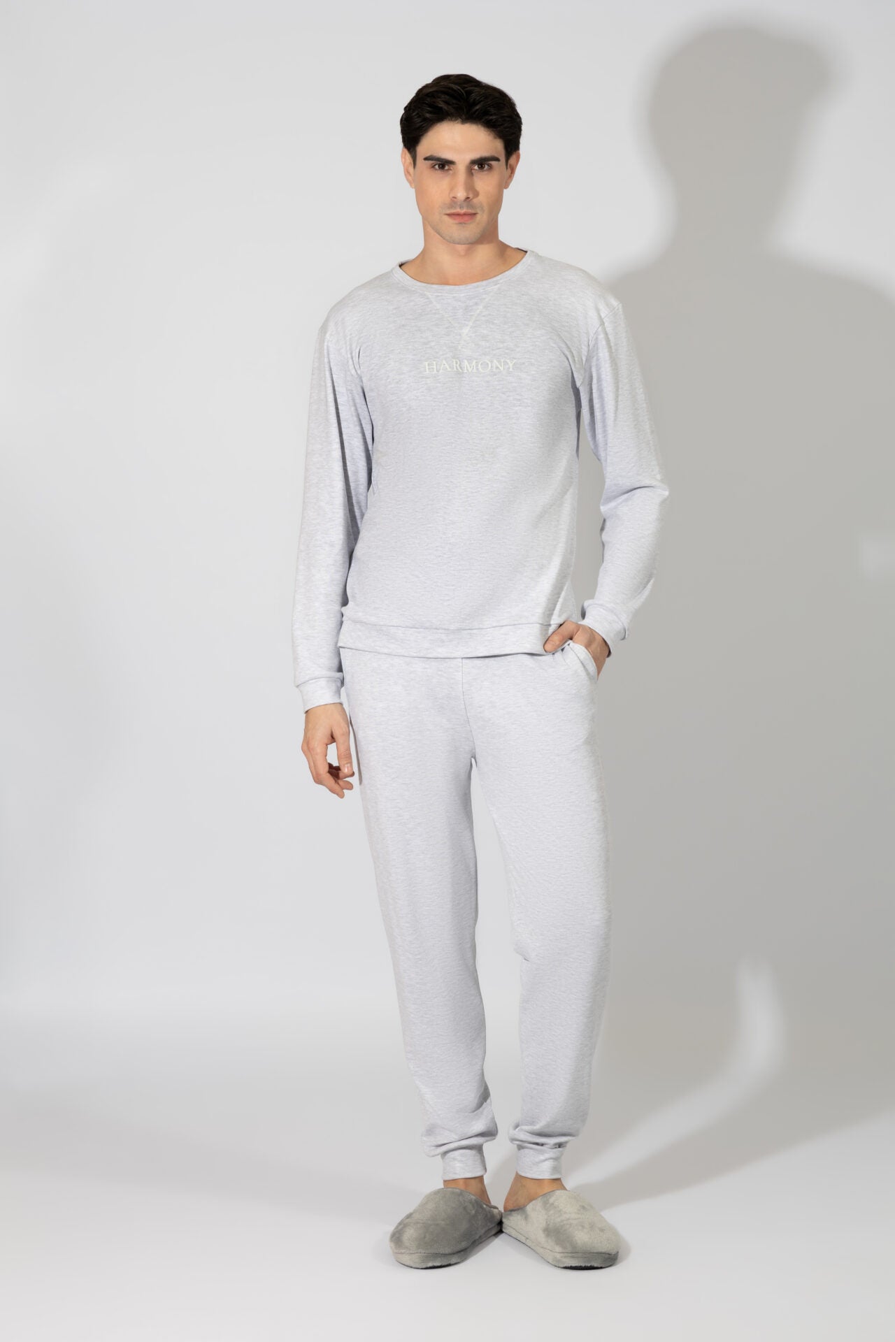 Harmony - Ανδρική Πιτζάμα Harmony Μονόχρωμη Cotton Modal  Grey Mel