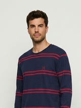 Harmony - Ανδρική Βαμβακερή Πιτζάμα Ζακάρ με Μπορντώ Ρίγες Navy Blue