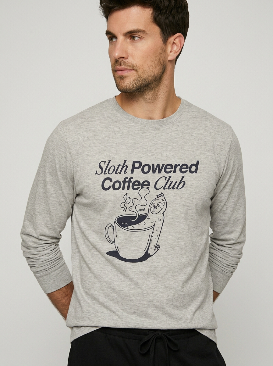 Harmony - Men's Cotton Pyjamas with Sloth Design Grey