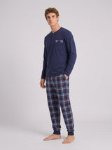 Harmony - Men's Cotton Pajamas with Button Placket & Navy Plaid Pants