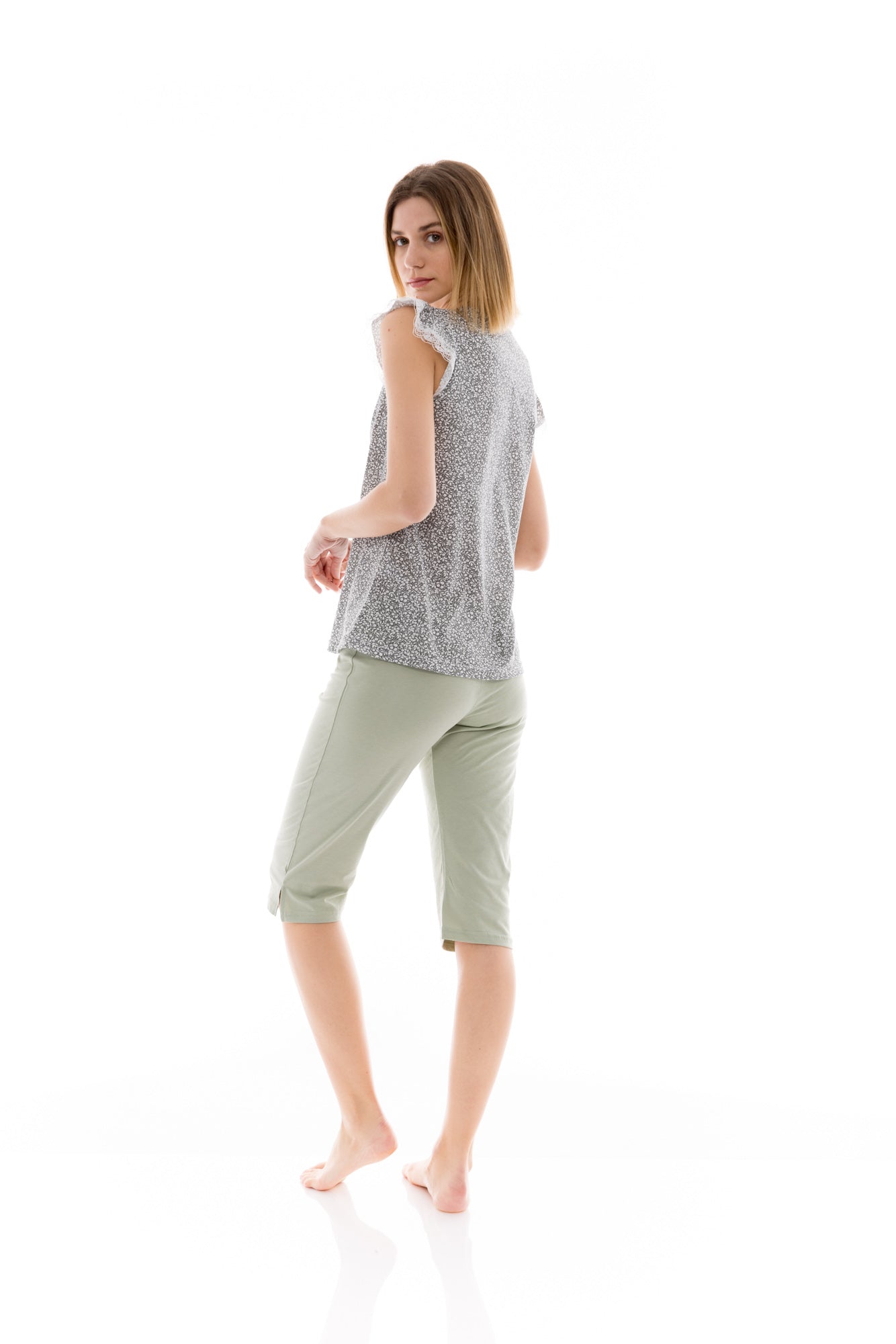 Pink Label - Aqua Flower Capri Pajamas