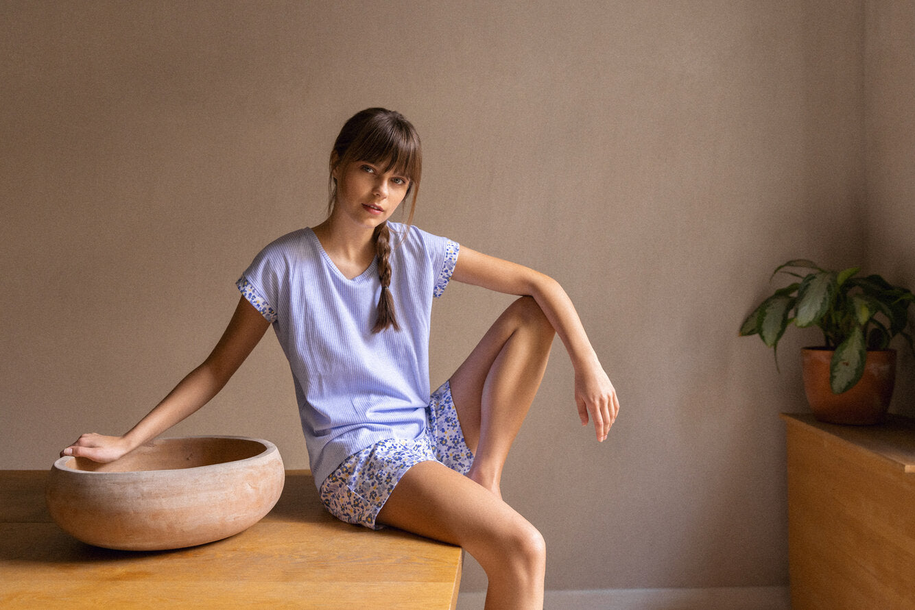 Pink Label - Blue Floral Stripe Pyjamas