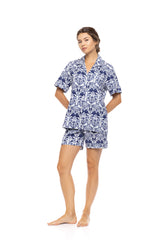 Pink Label - Pyjama Buttoned Short Pants Blue Tropical