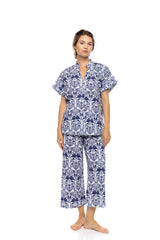 Pink Label - Blue Tropical Button-Down Pajamas