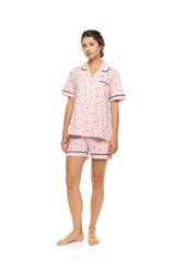 Pink Label - Button-Down Pajama Shorts Little Heart Pink