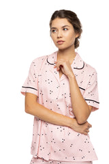 Pink Label - Button-Down Pajama Shorts Little Heart Pink