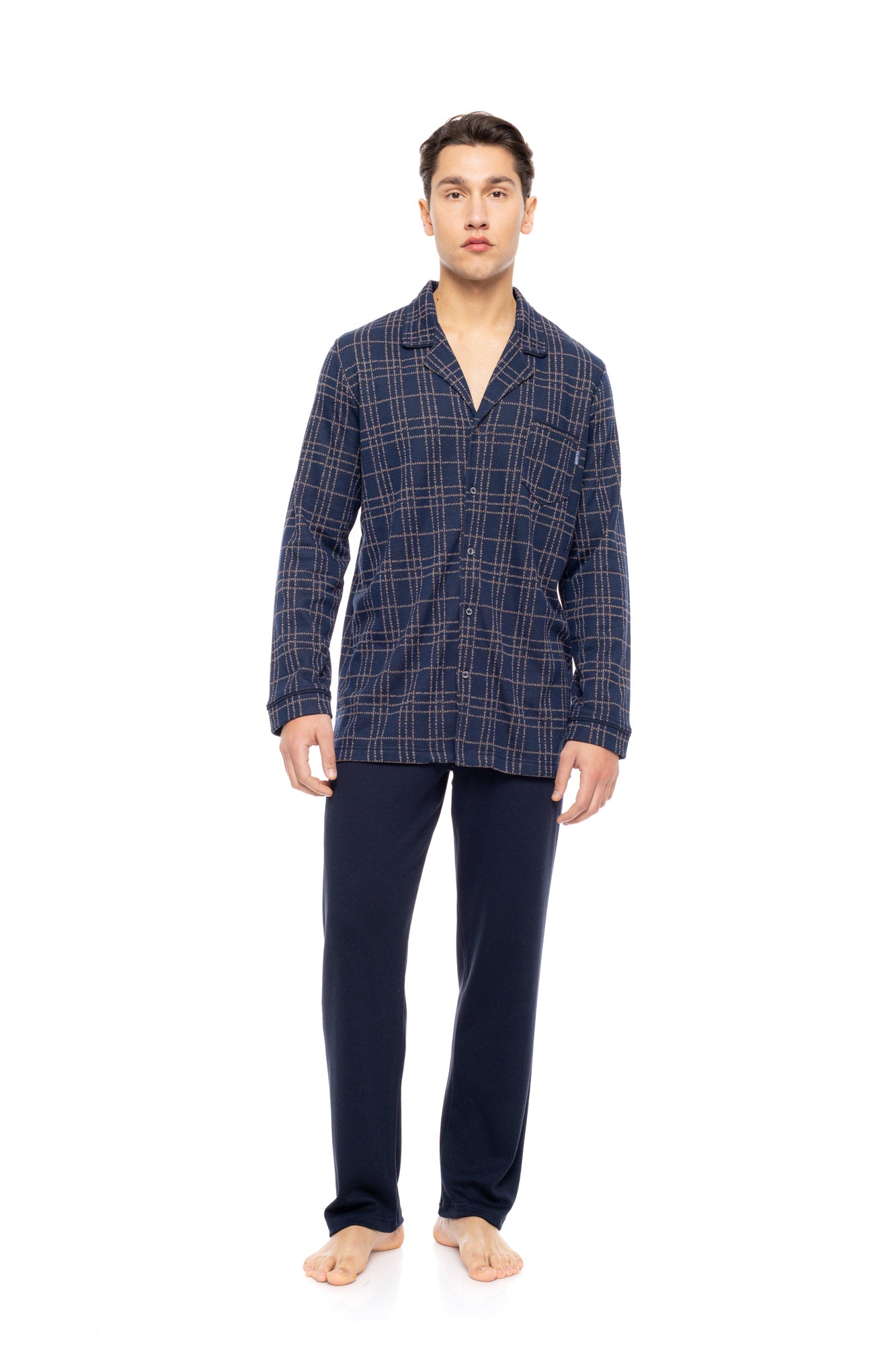 Ulisse - Pyjama Buttoned Jacquard Sand Blue Plaid