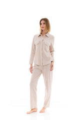 Pink Label - Velvet Stripe Buttoned Pyjamas