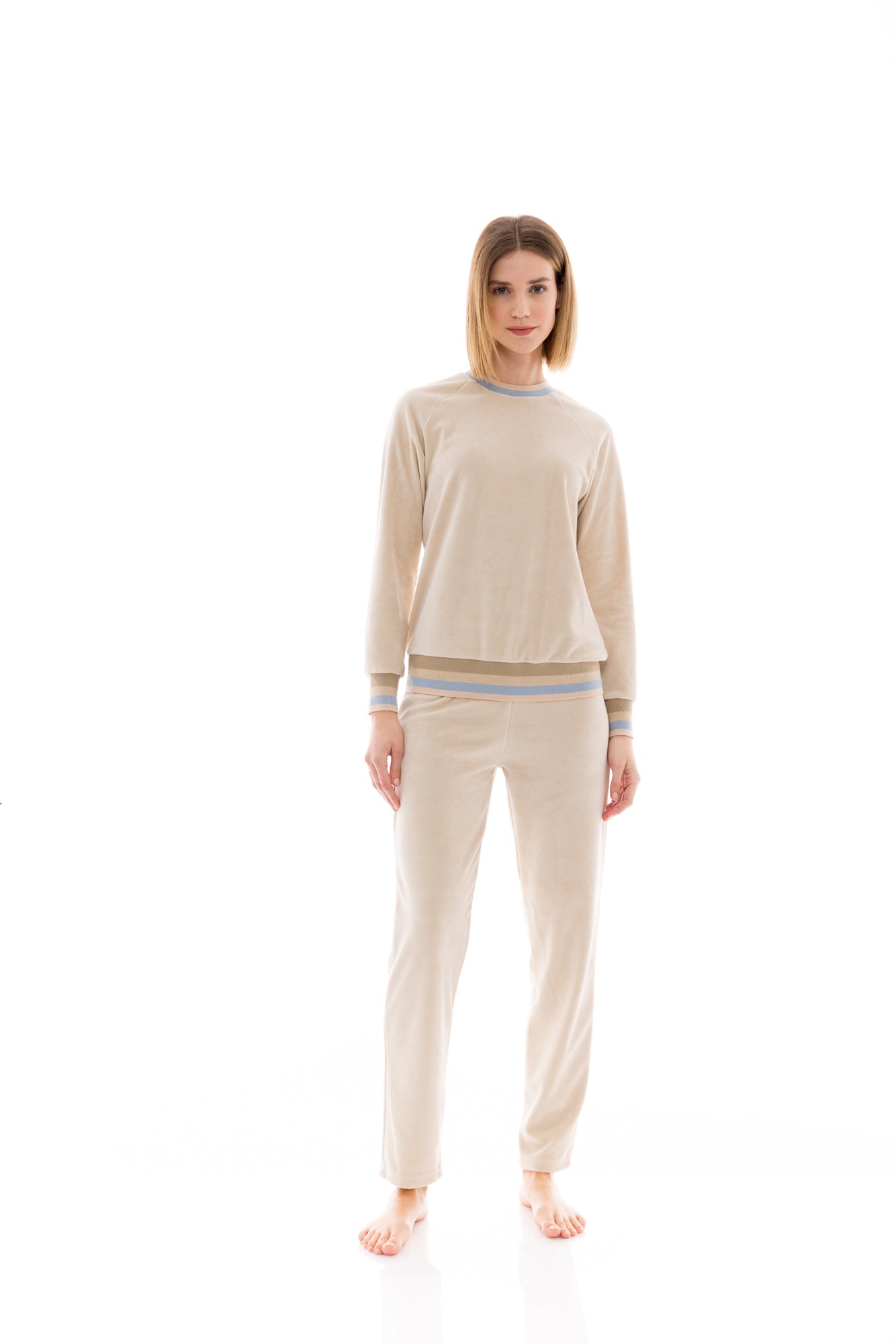 Pink Label - Homewear Velvet Beige Stripe