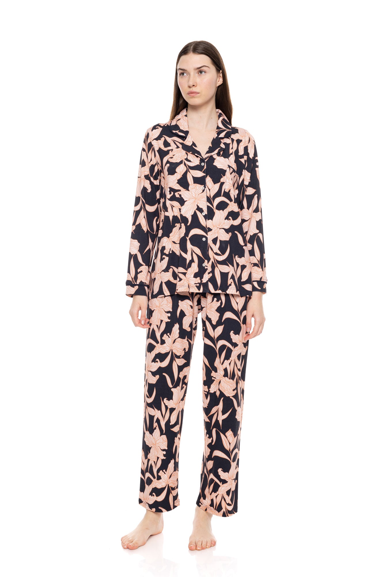 Pink Label - Button-Down Pajamas Orange Leaf
