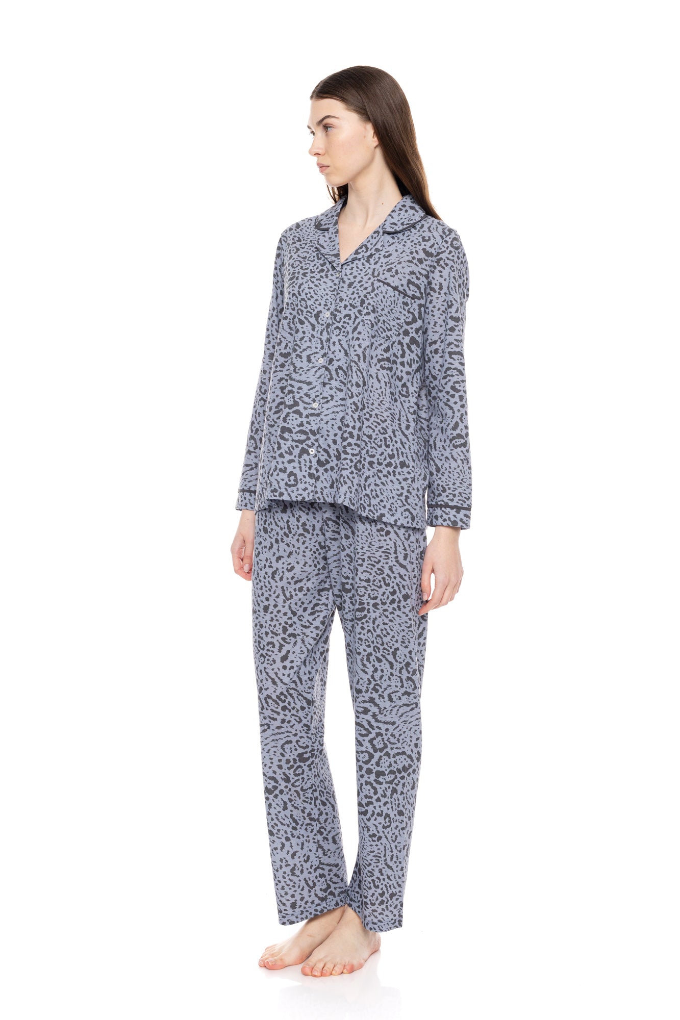 Pink Label - Grey Leopard Button-Up Pajamas