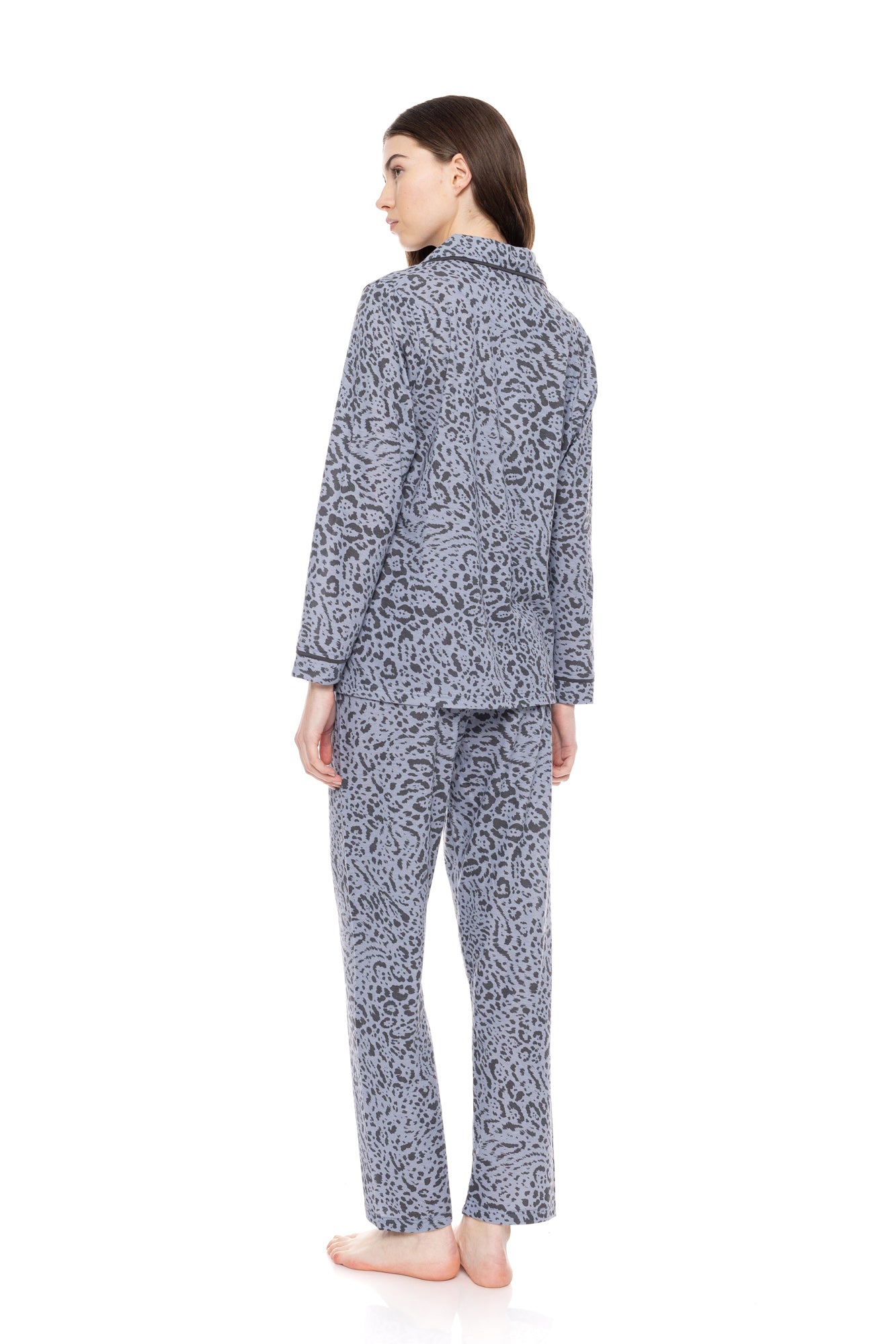 Pink Label - Grey Leopard Button-Up Pajamas