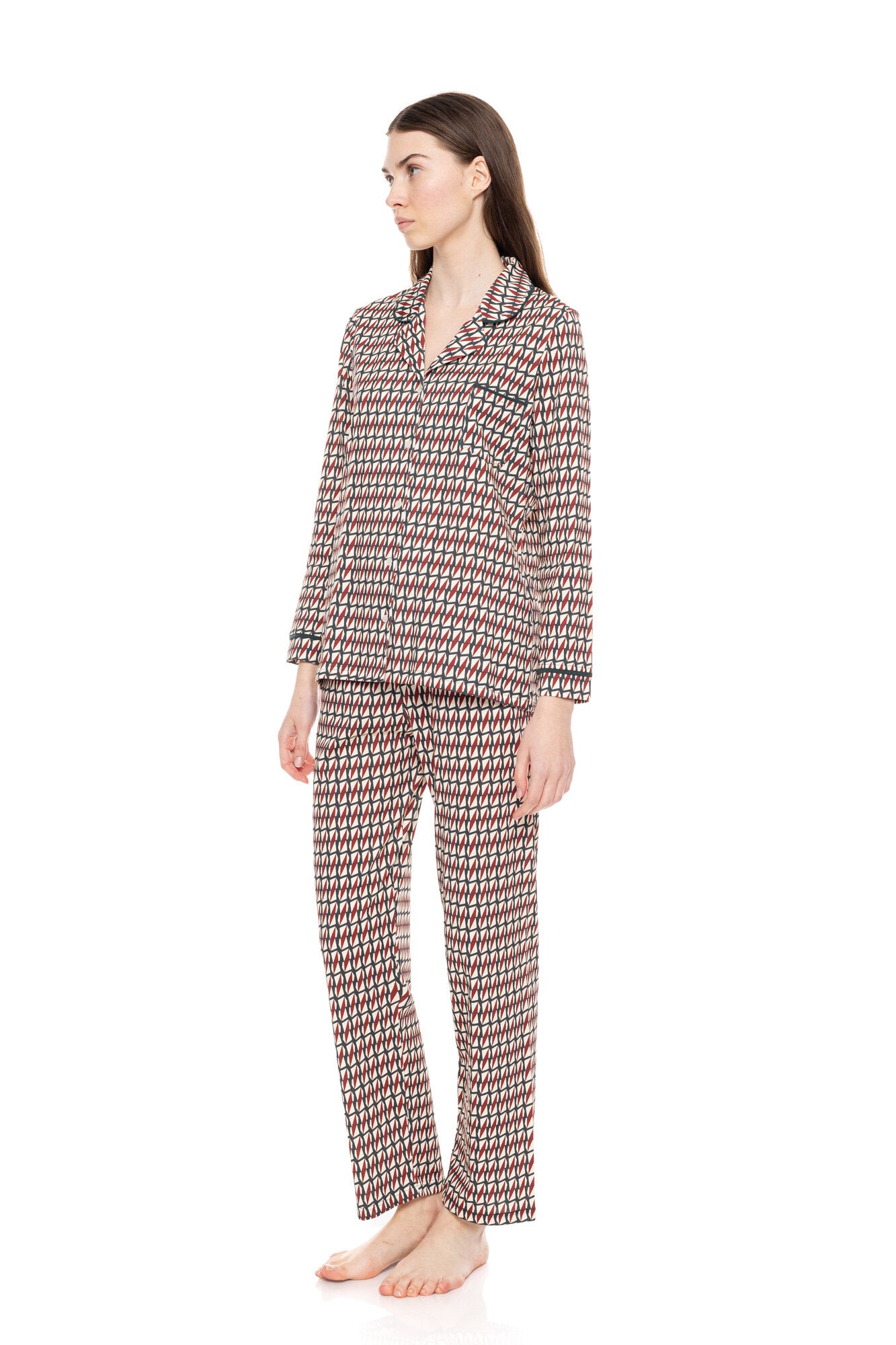 Pink Label - Buttoned Pajamas Forest Green Geo
