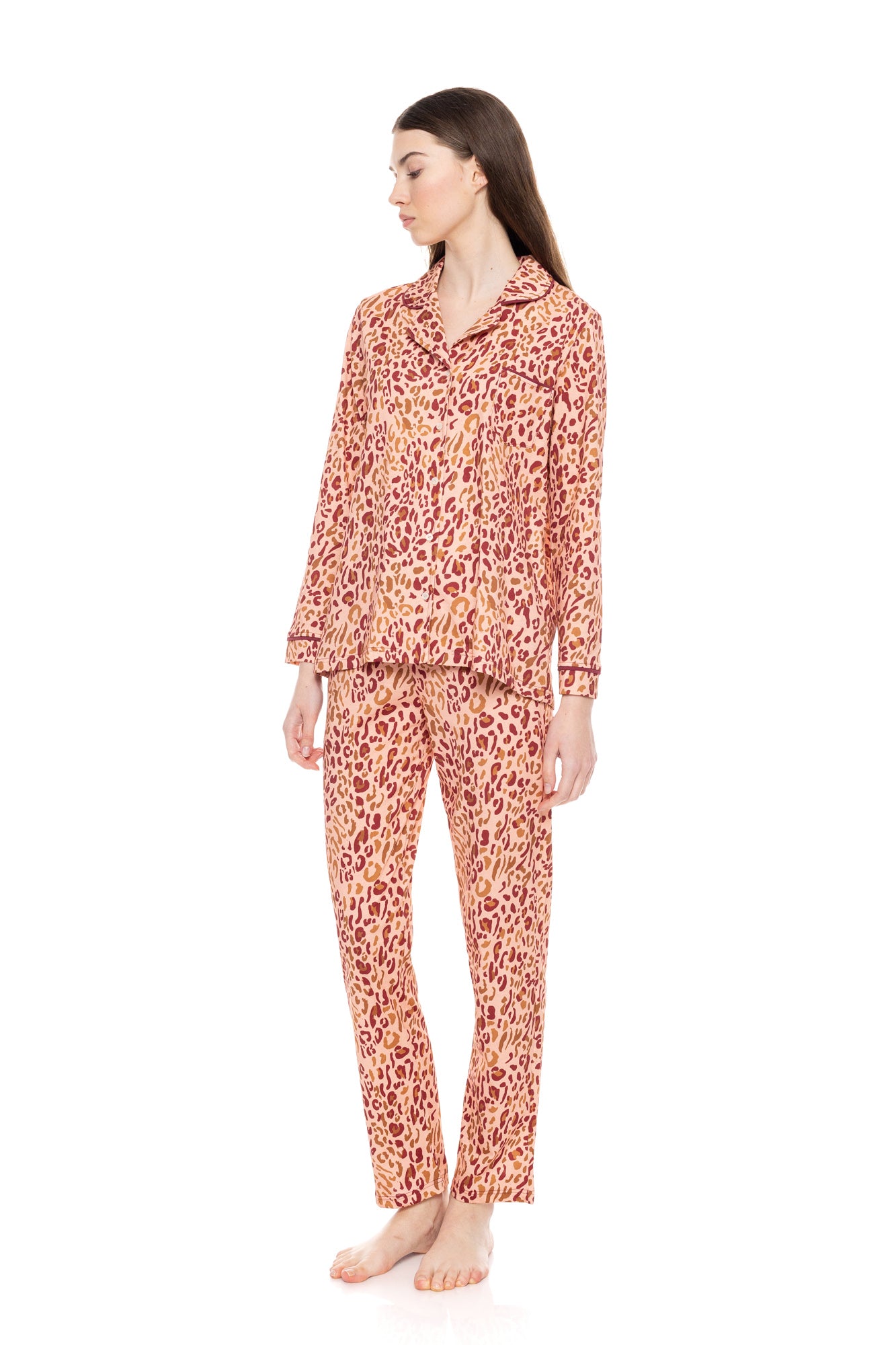 Pink Label - Soft Pink Leopard Buttoned Pyjamas