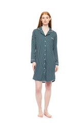 Pink Label - Nightgown Buttoned Green Forest Stripes