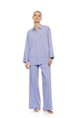 Pink Label - Buttoned Stripe Pyjamas Soft Blue/Bordeaux