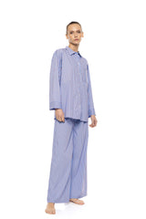 Pink Label - Buttoned Stripe Pyjamas Soft Blue/Bordeaux
