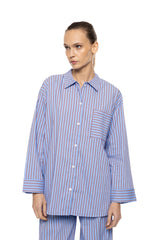 Pink Label - Buttoned Stripe Pyjamas Soft Blue/Bordeaux