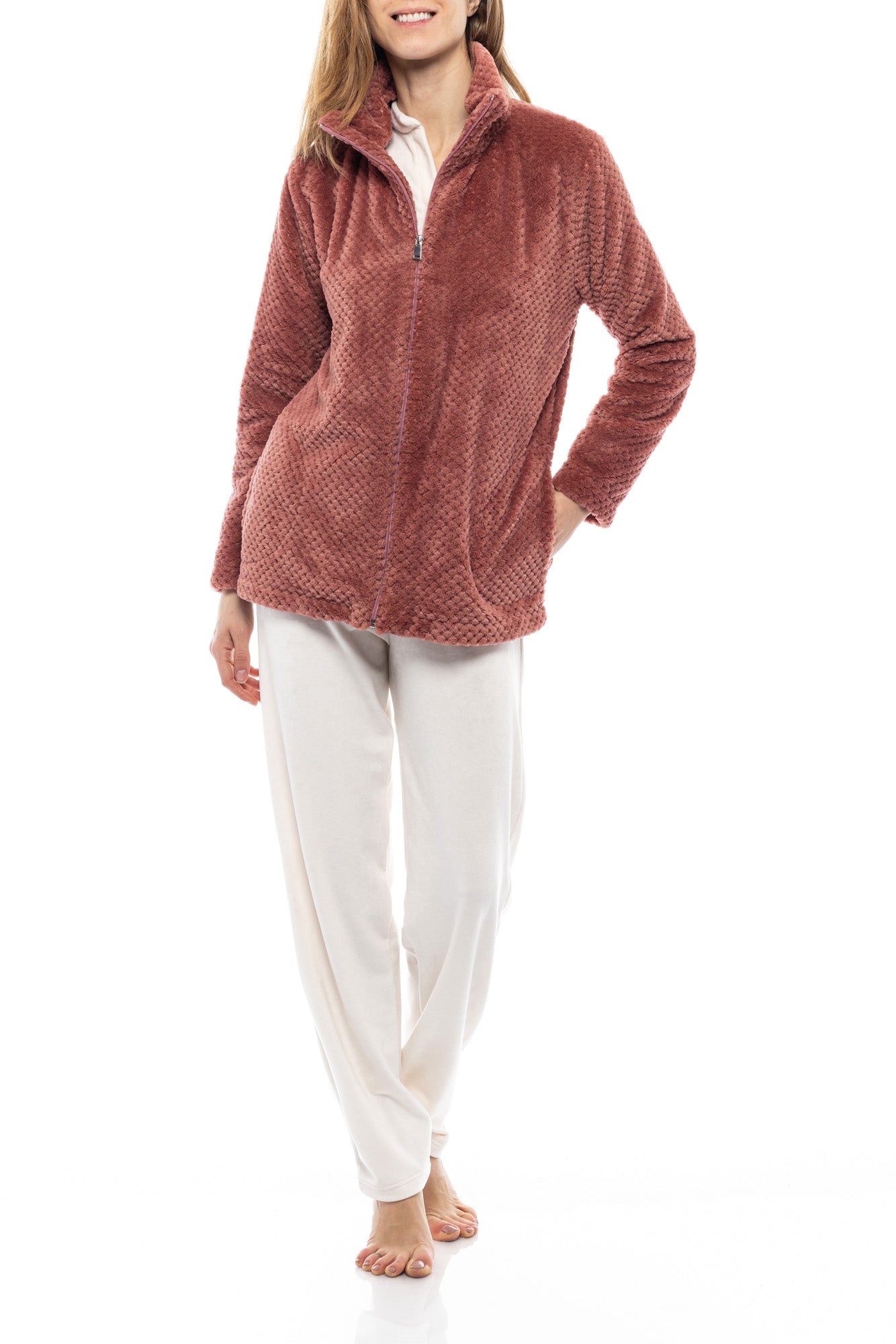 Pink Label - Fleece Waffle Zip Robe
