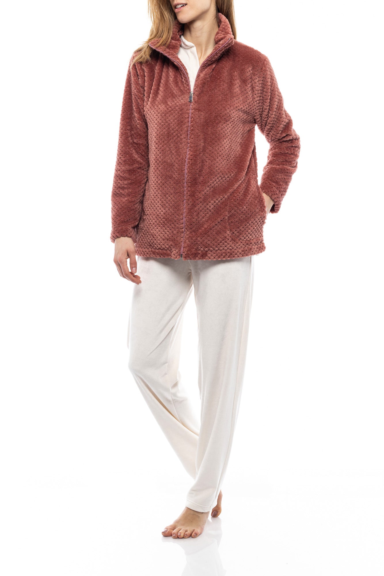 Pink Label - Fleece Waffle Zip Robe